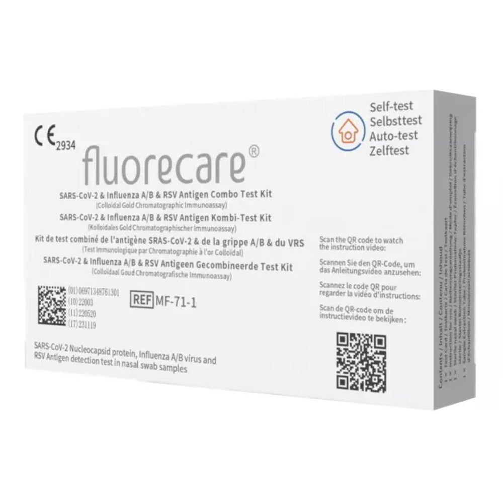 Fluorecare Testbox mit CE-Zeichen, für SARS-CoV-2, Influenza A/B und RSV.