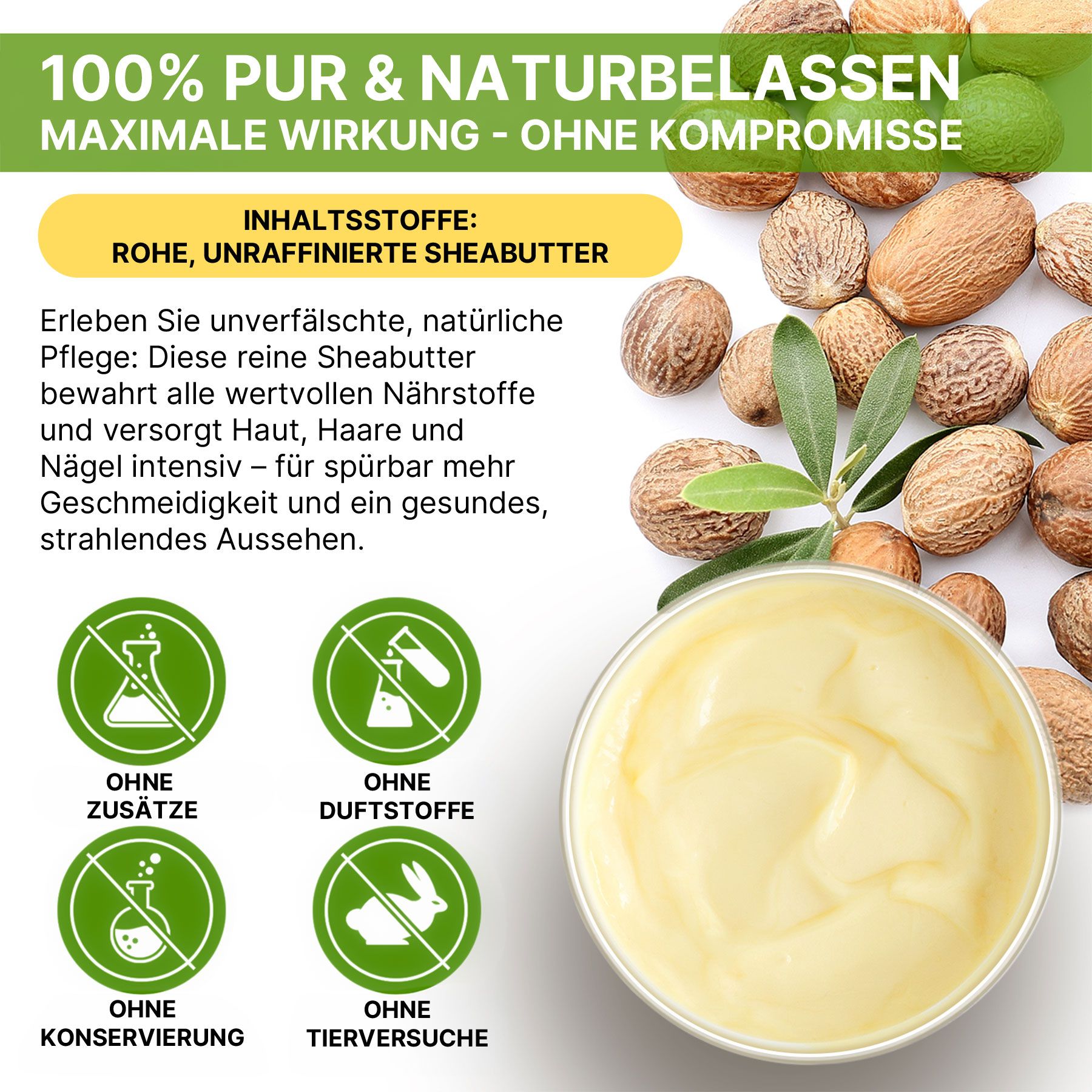 P-beauty Körpercreme Shea Butter 100% Rein Naturbelassener für die Hautpflege