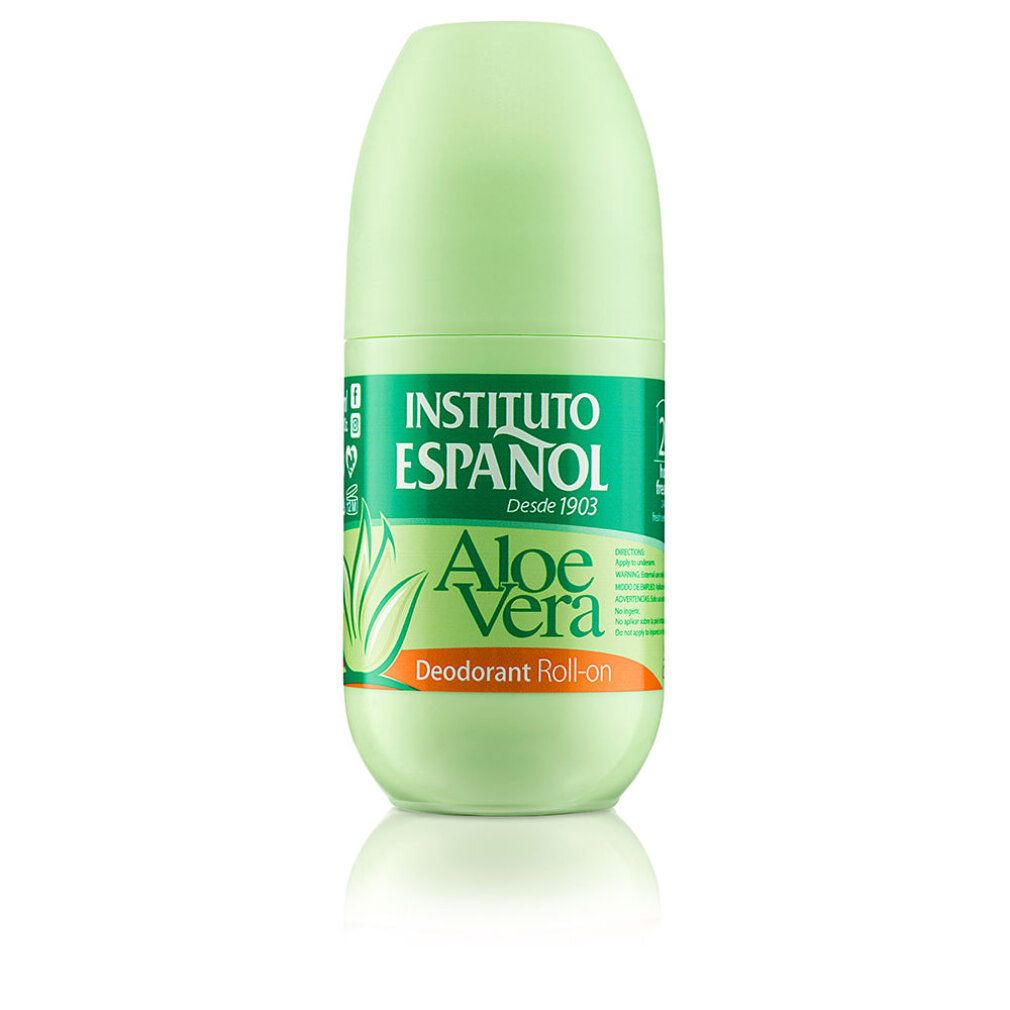 Instituto Español Aloe Vera Deodorant Roll-on. Grüner Verschluss, transparente Flasche.