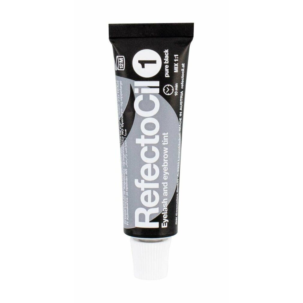 Schwarze Tube mit Produktnamen und Aufschrift 'pure black'.