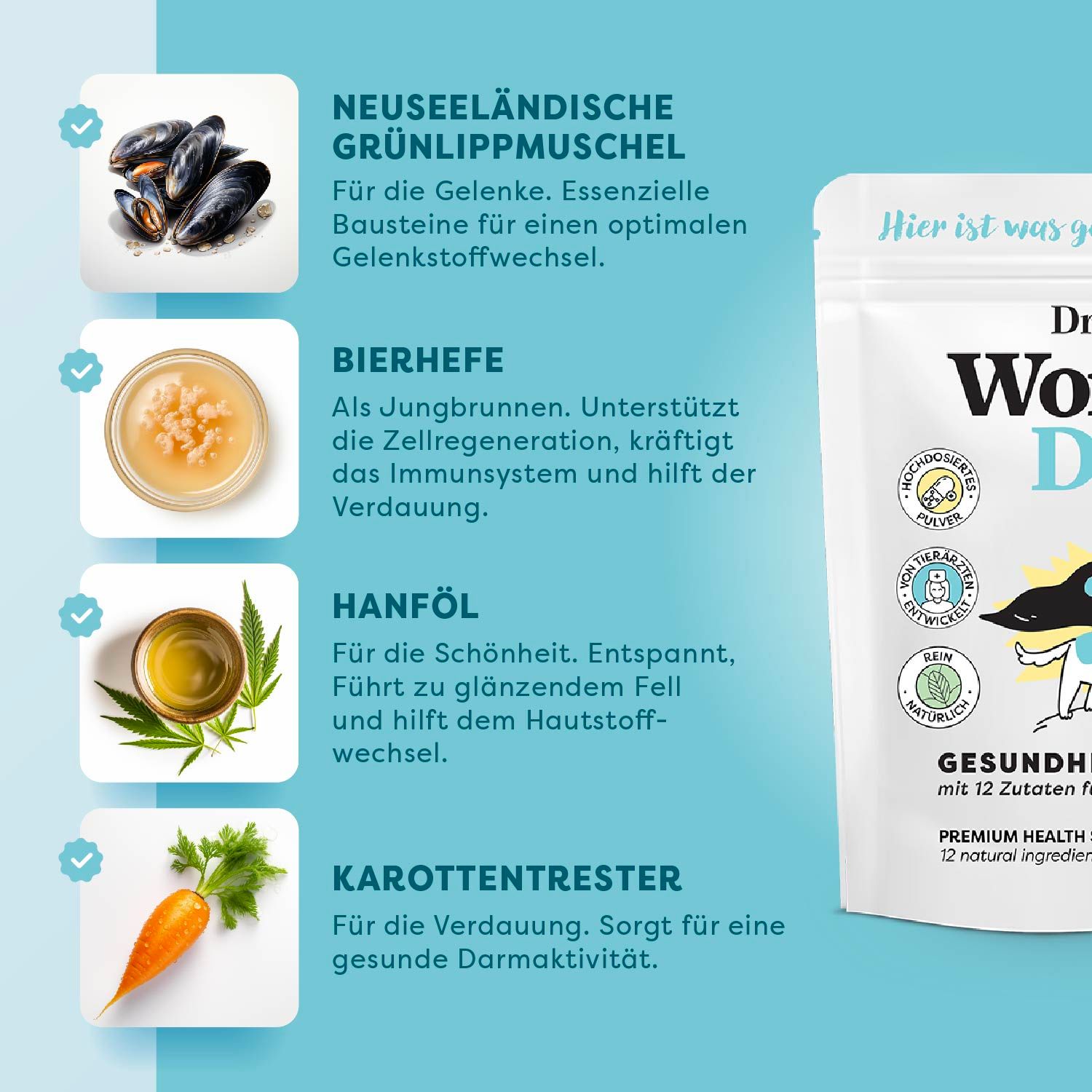 Dr. SAM WonderDog - hochdosiertes Gesundheitspulver für Hunde