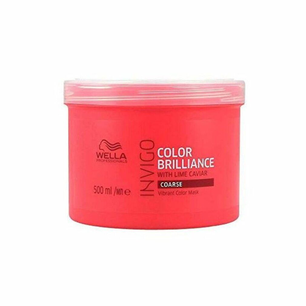 Rote Dose Wella Invigo Color Brilliance Maske. Aufschrift: Color Brilliance, mit Limettenkaviar, Coarse, Vibrant Color Mask.