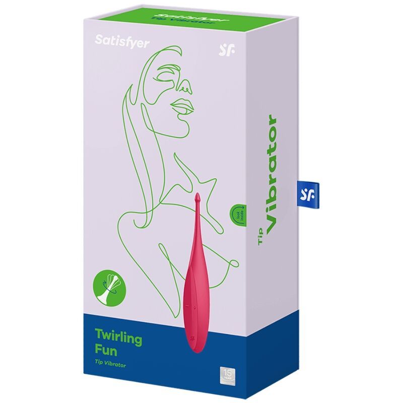 Verpackung mit Produktabbildung. Schriftzug 'Satisfyer' und 'Twirling Fun'.