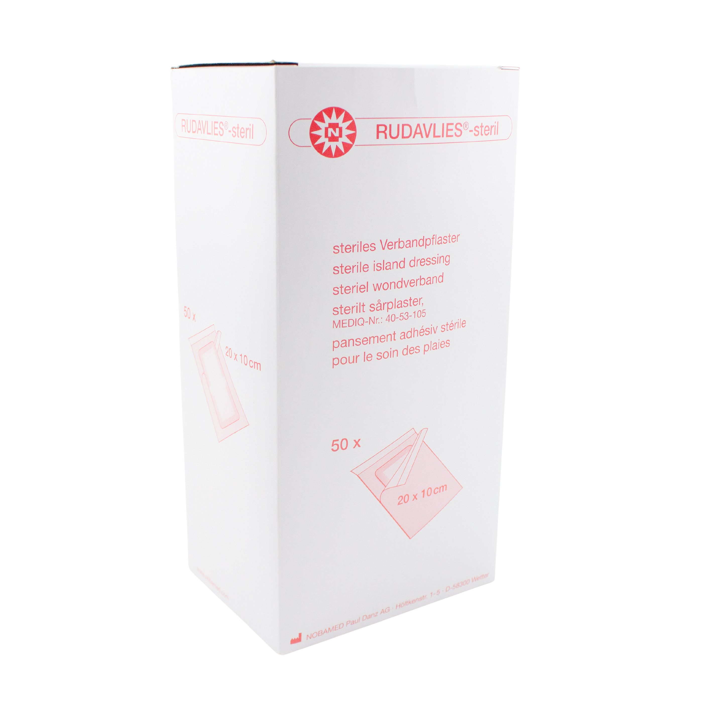 NOBA Rudavlies sterile Wundpflaster 50 Stück 20 cm x 10 cm