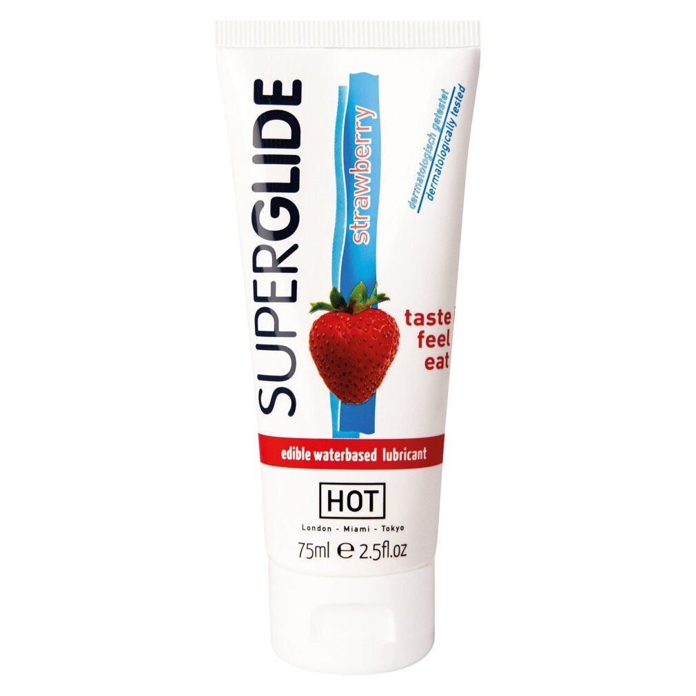 HOT Superglide Erdbeere: Essbarer Gleitmittel auf Wasserbasis, 75ml.