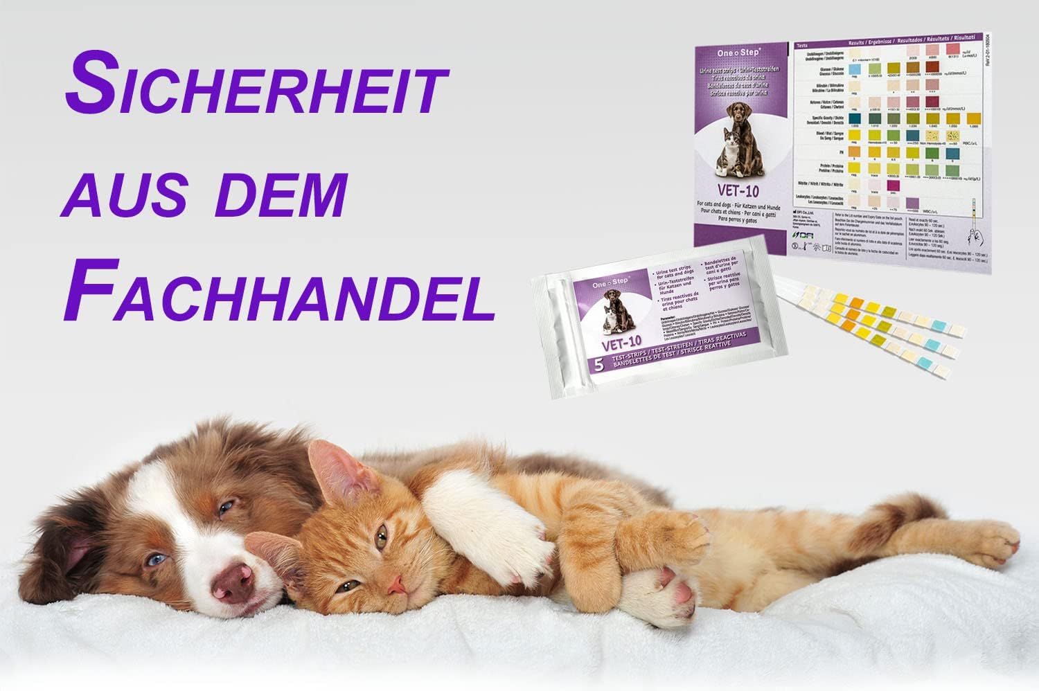 One+Step Urin Teststreifen für Hunde und Katzen - Schnelltest zur Prüfung von 10 Gesundheitswerten