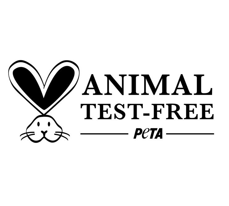 Logo mit einem Herz, das einen Hasen umarmt, und der Aufschrift "ANIMAL TEST-FREE PETA".