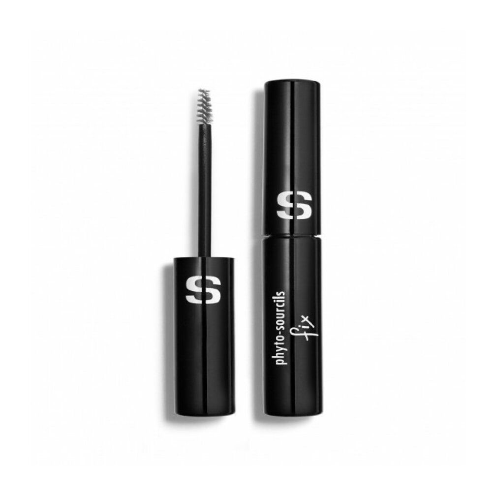 Sisley Phyto-Sourcils Fix Gel. Schwarze Tube und Bürste. Bürste mit Borsten. Produktname auf der Tube.