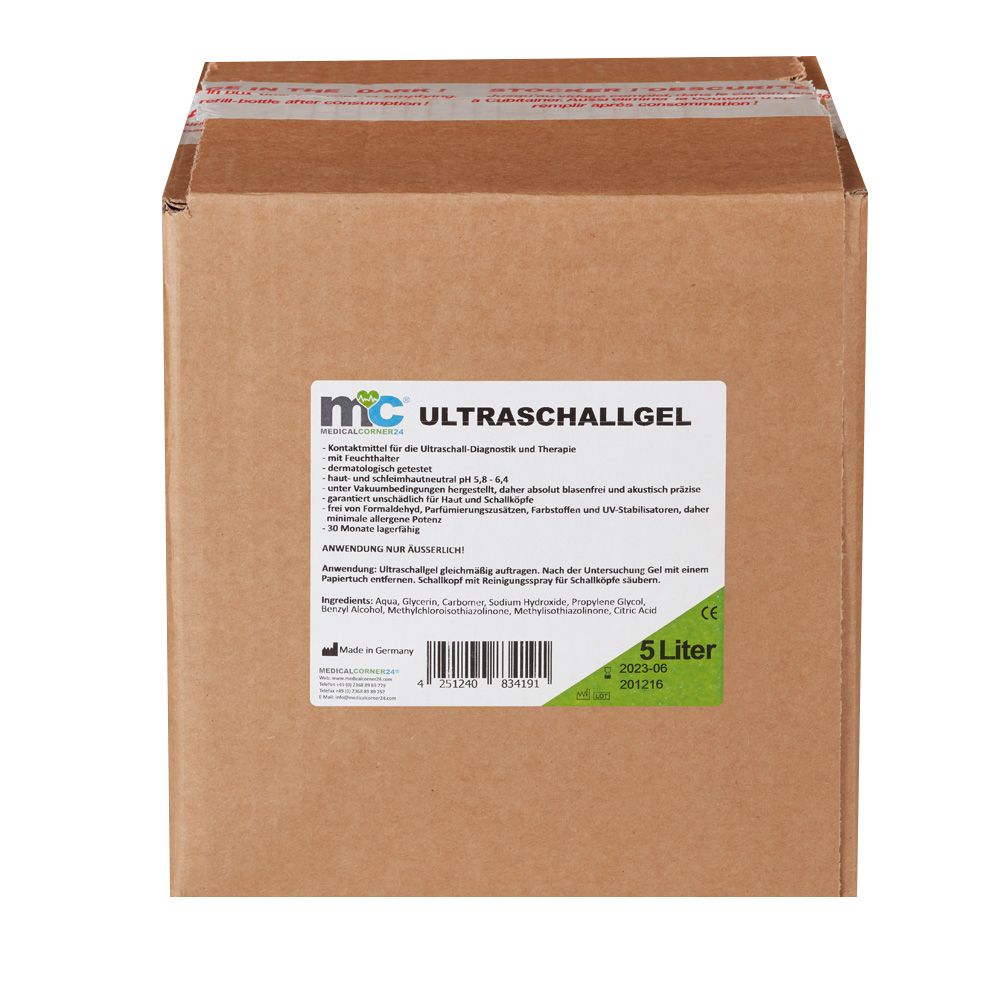 Kartonverpackung mit einem 5-Liter-Kanister Ultraschallgel.