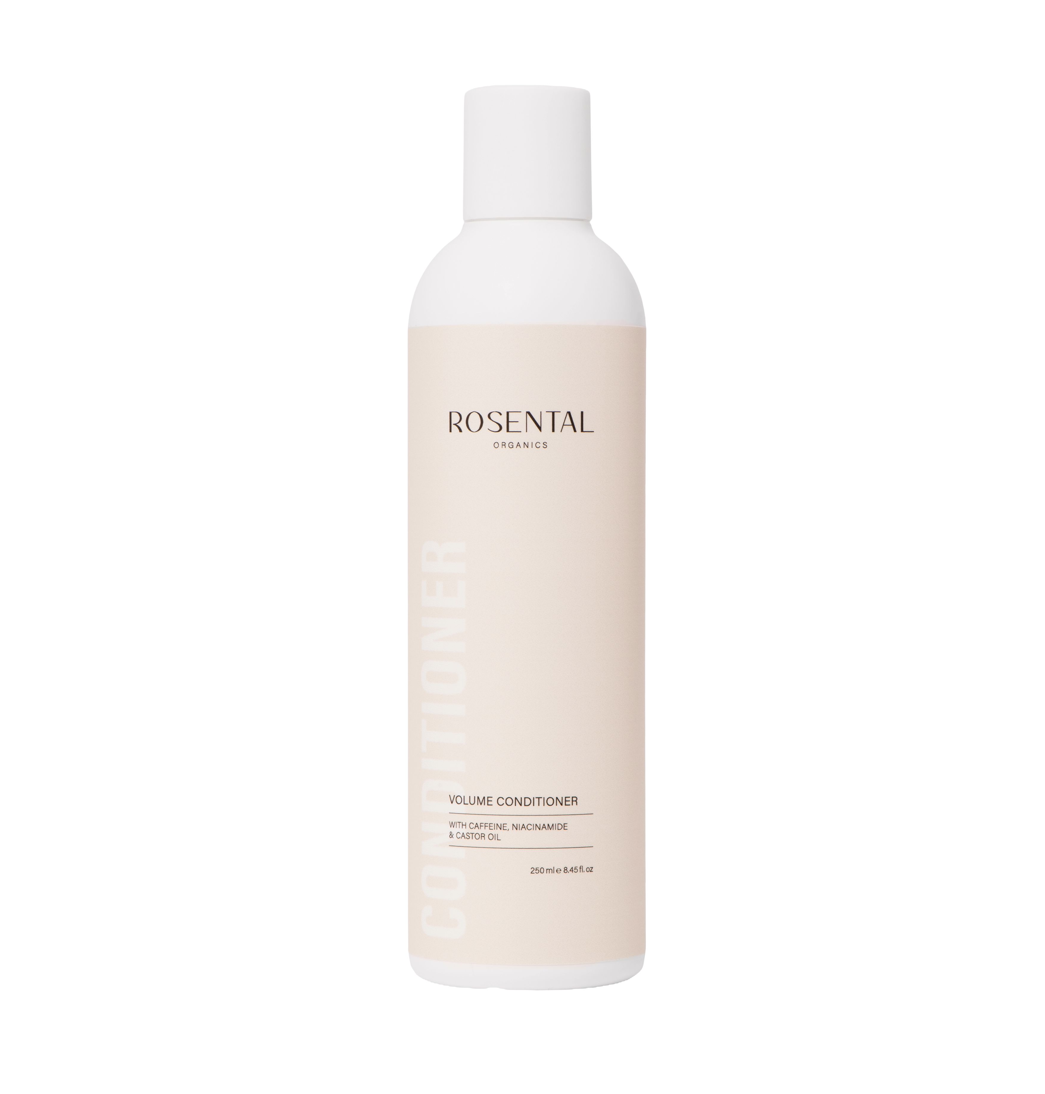 Weiße Flasche Rosental Organics Volume Conditioner. Aufschrift: Volume Conditioner. Hintergrund: weiß.
