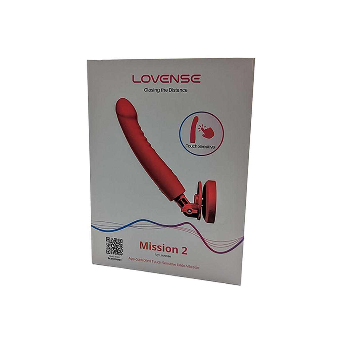Vorderseite der Lovense Mission 2 Vibrator-Verpackung, rot, mit Produktabbildung.