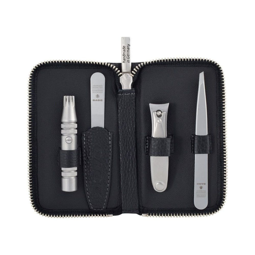 DOVO Solingen Pflege-Etui mit Nasenhaartrimmer, Nagelfeile, Knipser und Pinzette.