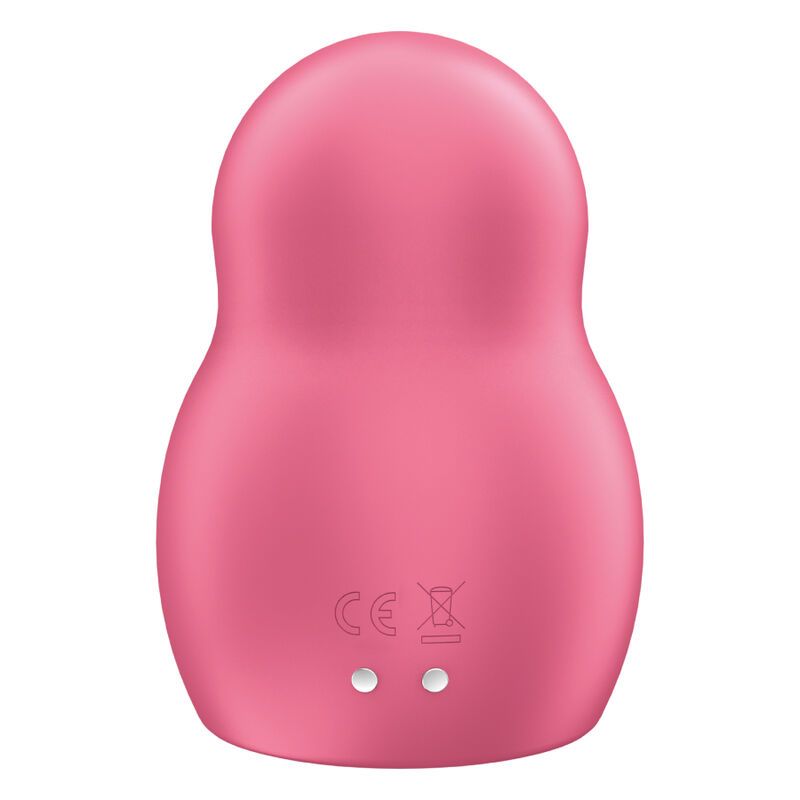 Rückseite eines pinken, matroschkaförmigen Vibrators mit CE- und WEEE-Symbolen.