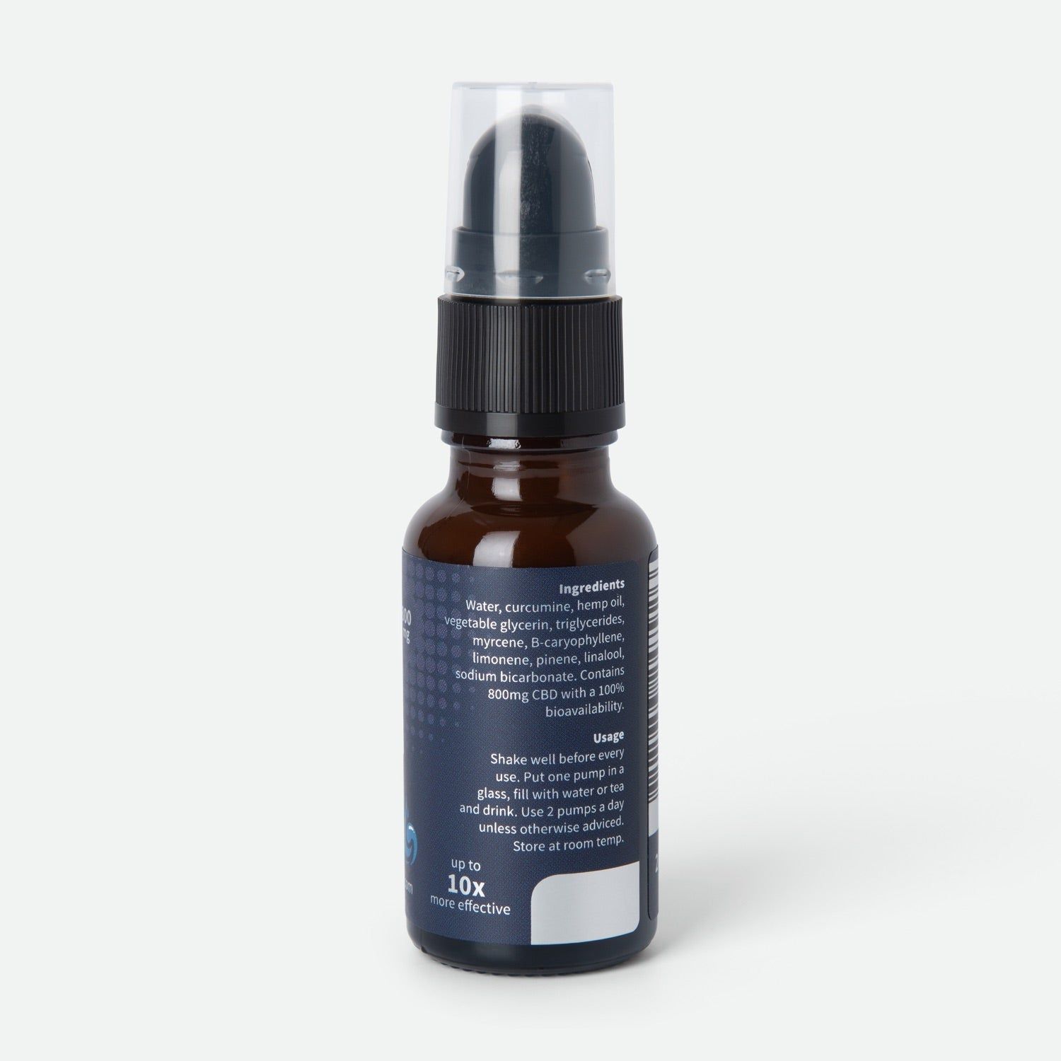 Braune Glasflasche mit schwarzem Pumpkopf. Rückseite mit Inhaltsstoffen und Anwendungshinweisen.