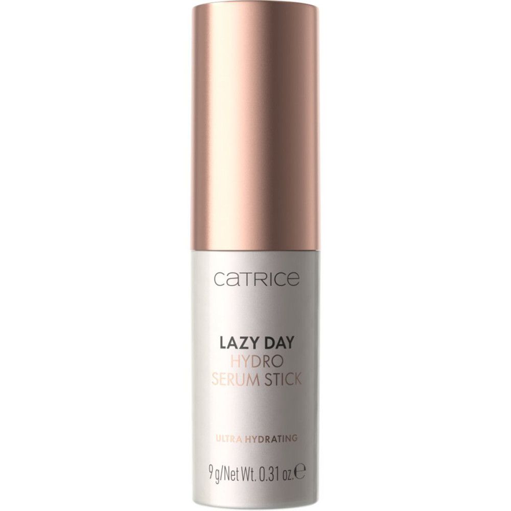Serum-Stick mit roségoldfarbenem Deckel. Aufschrift: Catrice, Lazy Day Hydro Serum Stick. Ultra Hydrating. 9g/Net Wt. 0.31 oz e.