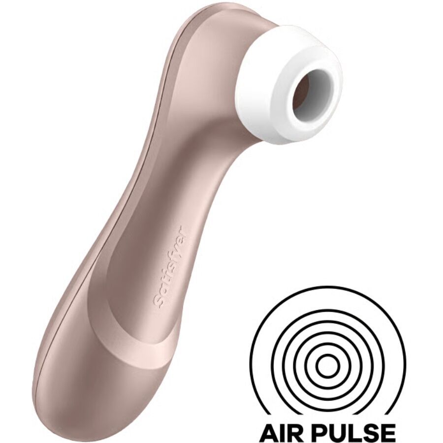 Satisfyer Pro 2 Air Pulse Stimulator in Roségold, seitliche Ansicht mit Logo.