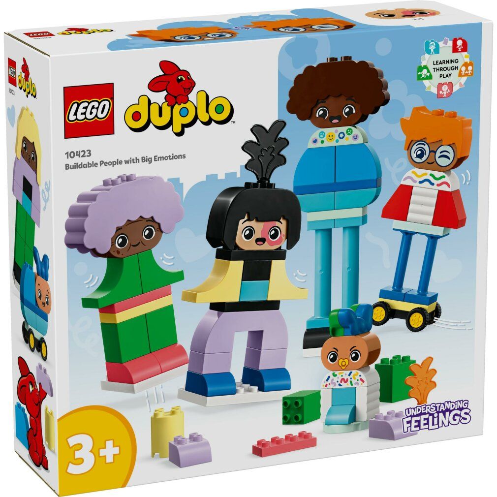 LEGO DUPLO-Set mit Figuren. Figuren in verschiedenen Farben und Formen. Verpackung mit Produktname und Altersempfehlung.