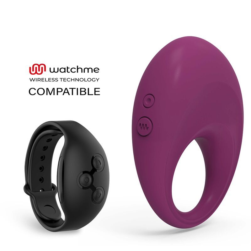 Lila Vibro-Penisring und schwarzer Fernbedienung. Kompatibel mit Watchme Wireless Technology.