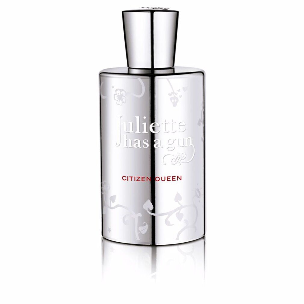 Parfümflasche mit silberfarbenem Verschluss. Auf der Flasche steht "Juliette Has a Gun Citizen Queen".