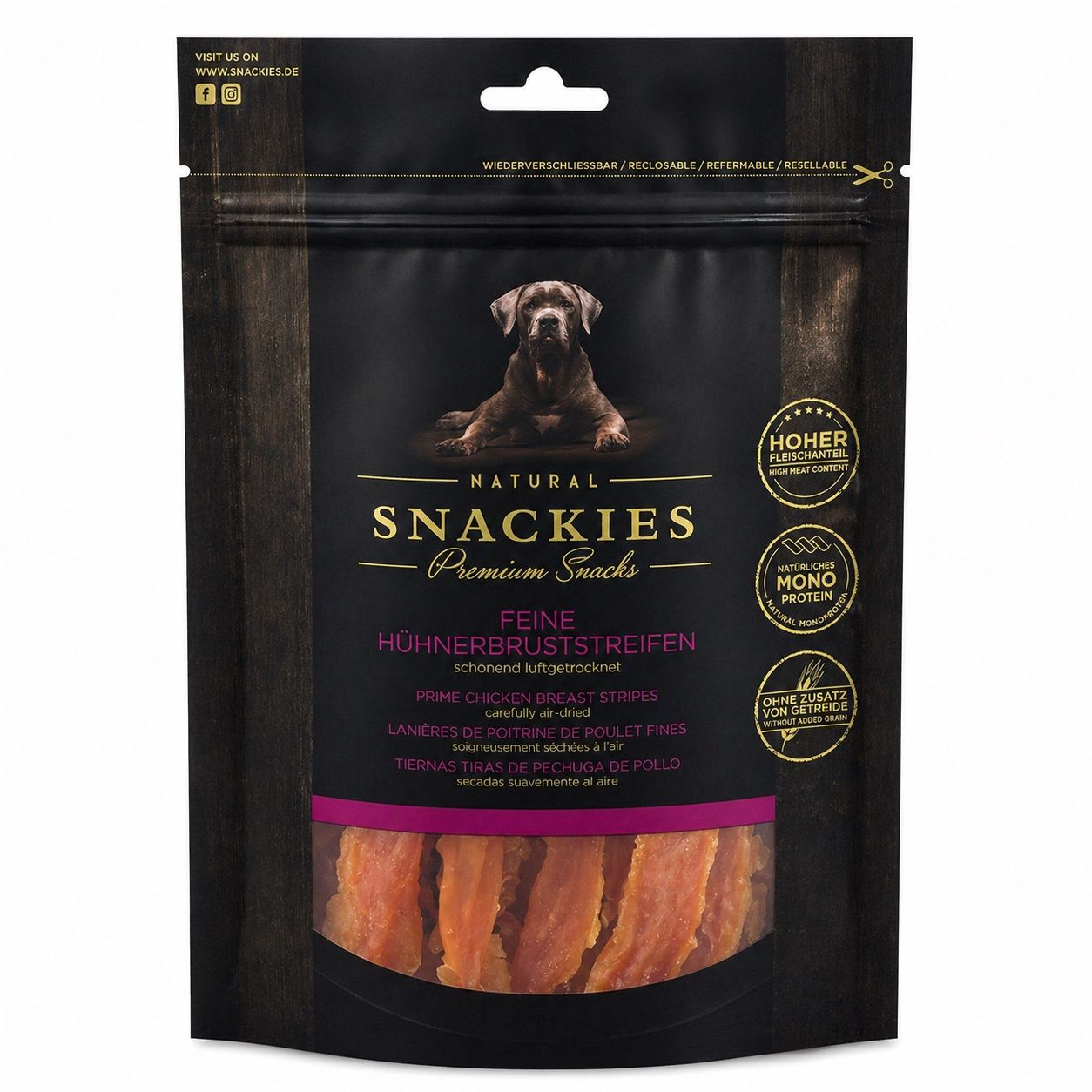 SNACKIES Feine Hühnerbruststreifen - Single-Protein Snack für Hunde
