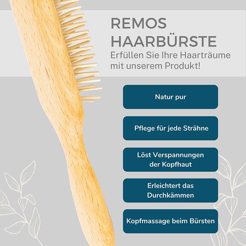 REMOS Haarbürste schmal mit Holzstiften