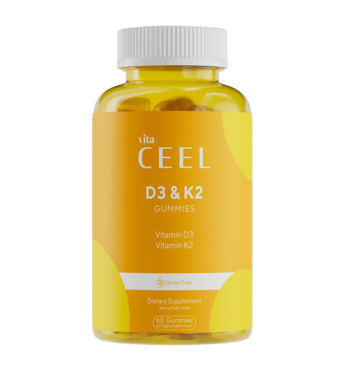 VITA CEEL Vitamin D3 K2 Gummies Flasche mit 60 Gummis. Glutenfrei. Nahrungsergänzungsmittel.