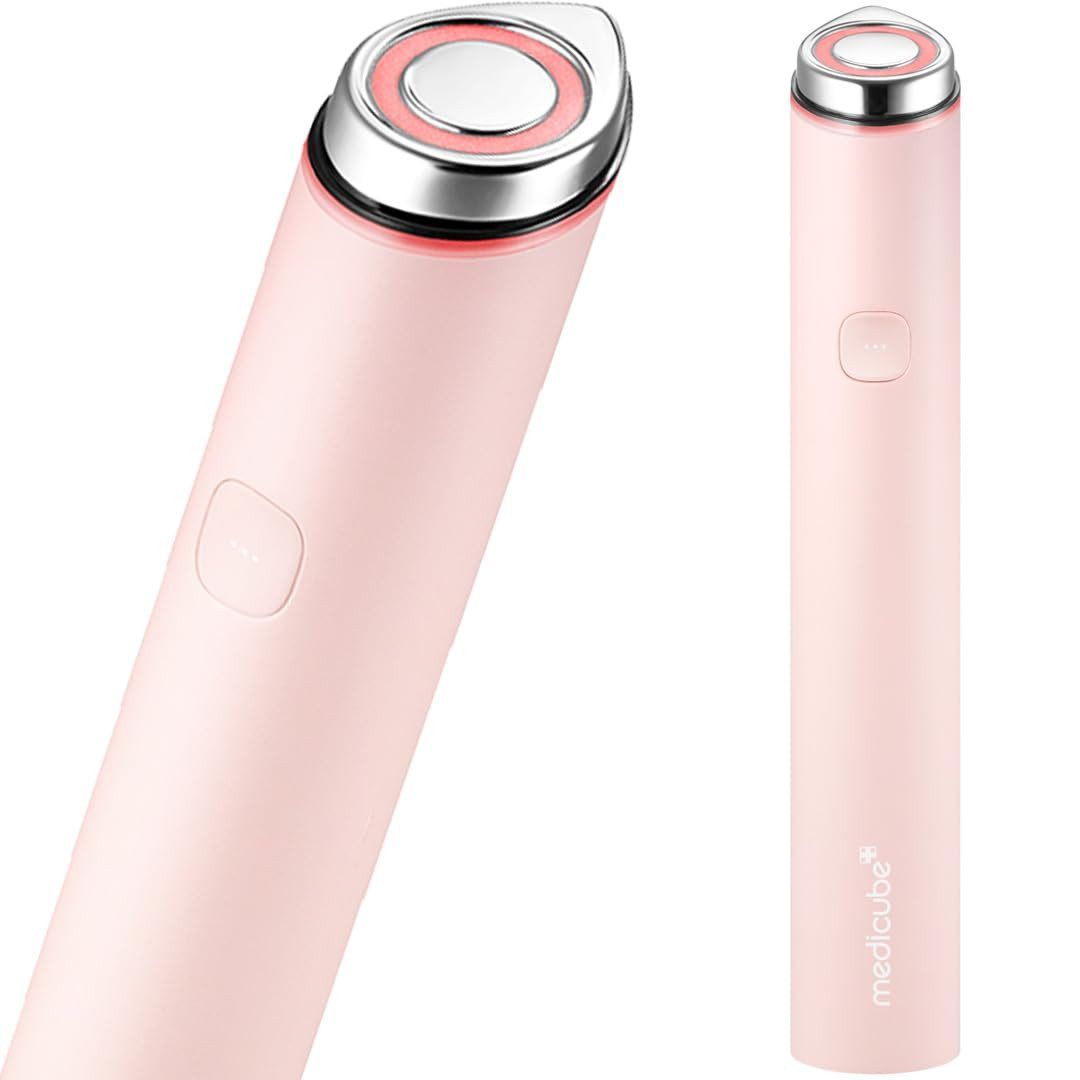 Rosa Stab mit silbernem Kopf. Ein Knopf und das Logo sind sichtbar. Das Gerät hat eine runde Spitze mit rotem Licht.
