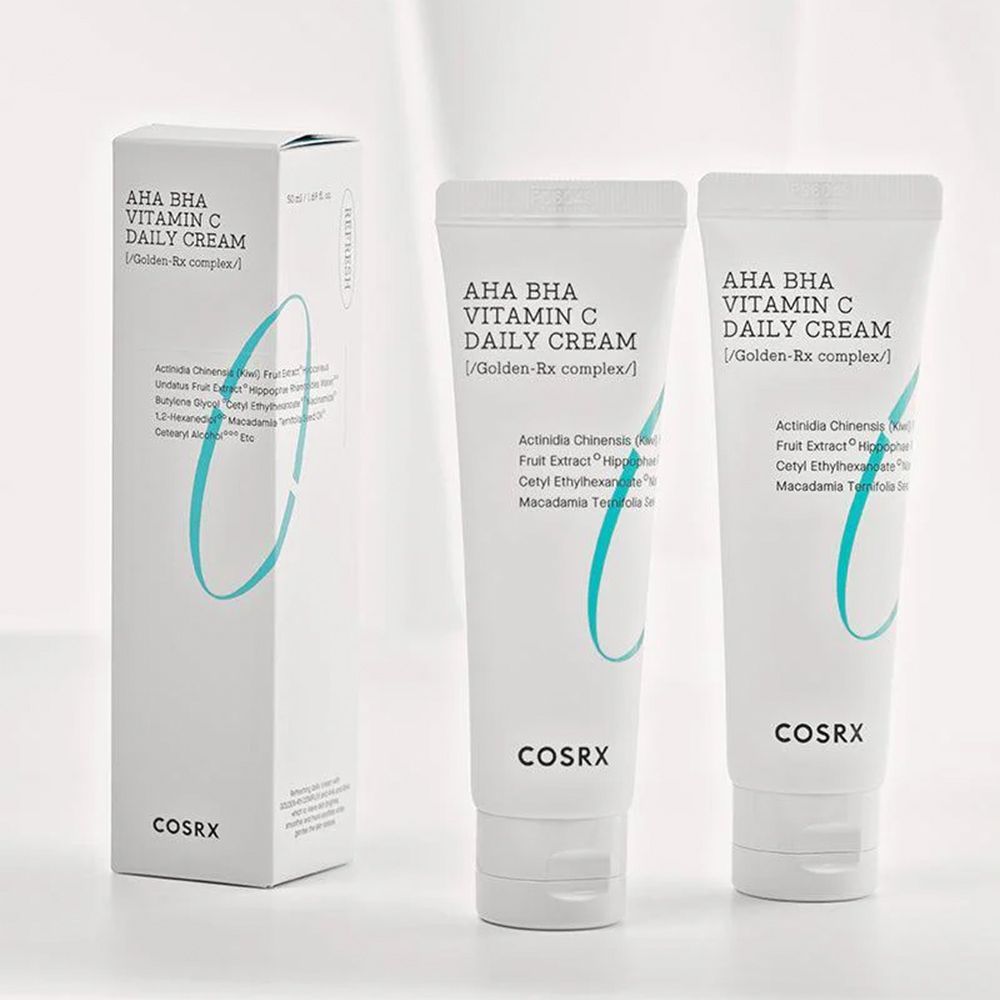 COSRX AHA BHA Vitamin C Daily Cream Tube und Kartonverpackung.