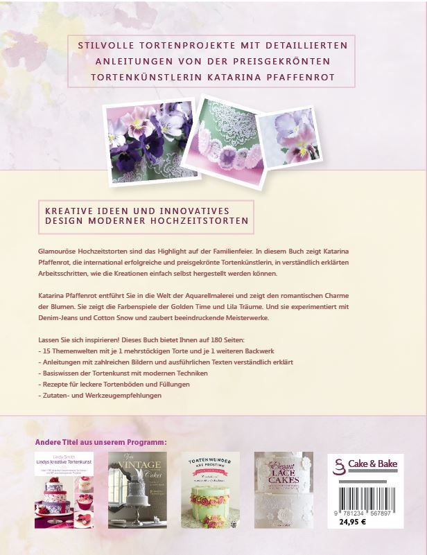 Rückseite des Buches "Wedding Cake Fashion". Text und Abbildungen von Torten.