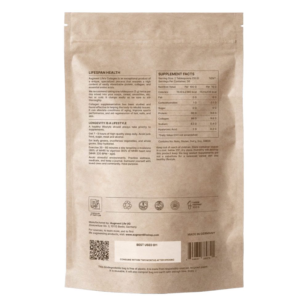 Rückseite einer braunen Papiertüte mit Nährwertangaben und Produktinformationen.