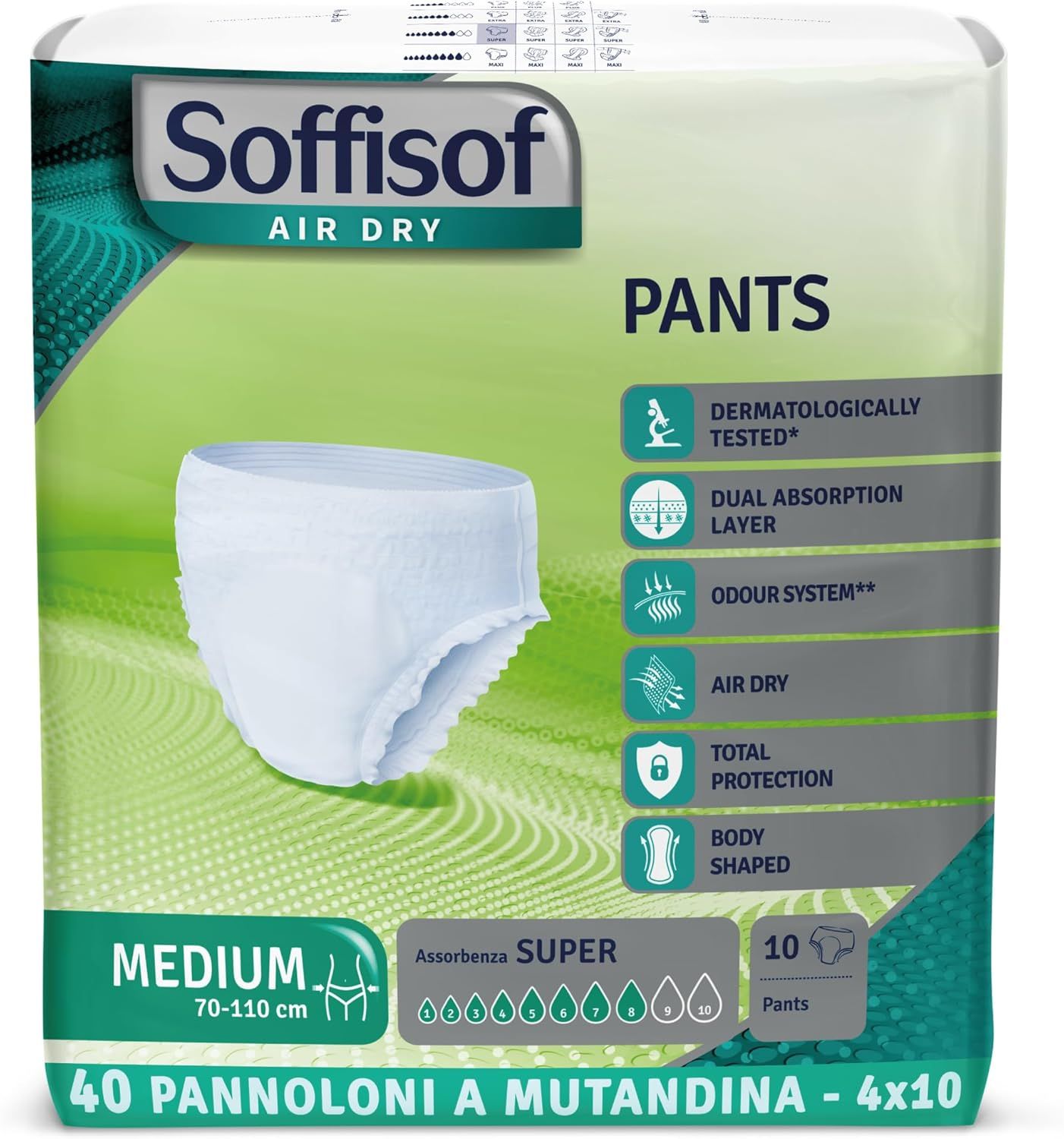 Soffisof Air Dry Pants. Medium, 70-110 cm. 10 Pants. Dermatologisch getest. Doppelte Absorptionsschicht.