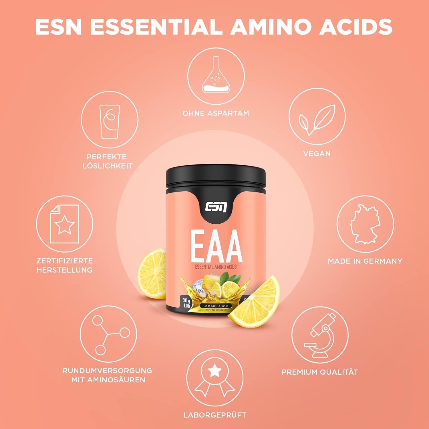 ESN EAA, Lemon Iced Tea -  alle 8 essenziellen Aminosäuren und zusätzlich die BCAAs