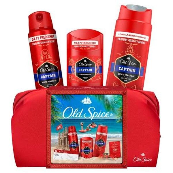 Old Spice Captain Reisetasche Geschenkset mit Deostick, Deospray und Duschgel