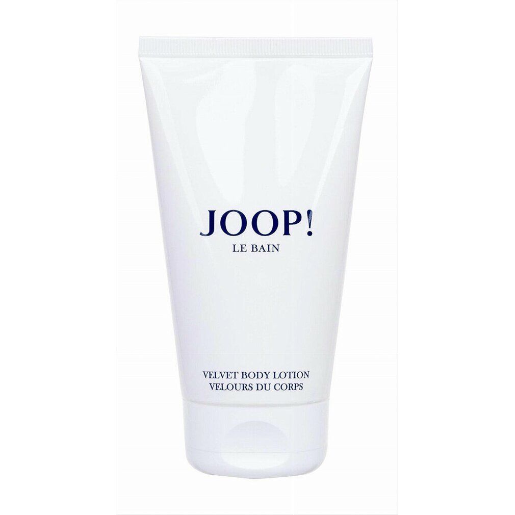 Weiße Tube. JOOP! Le Bain. Velvet Body Lotion. Blau-schwarze Schrift. Produktverpackung.
