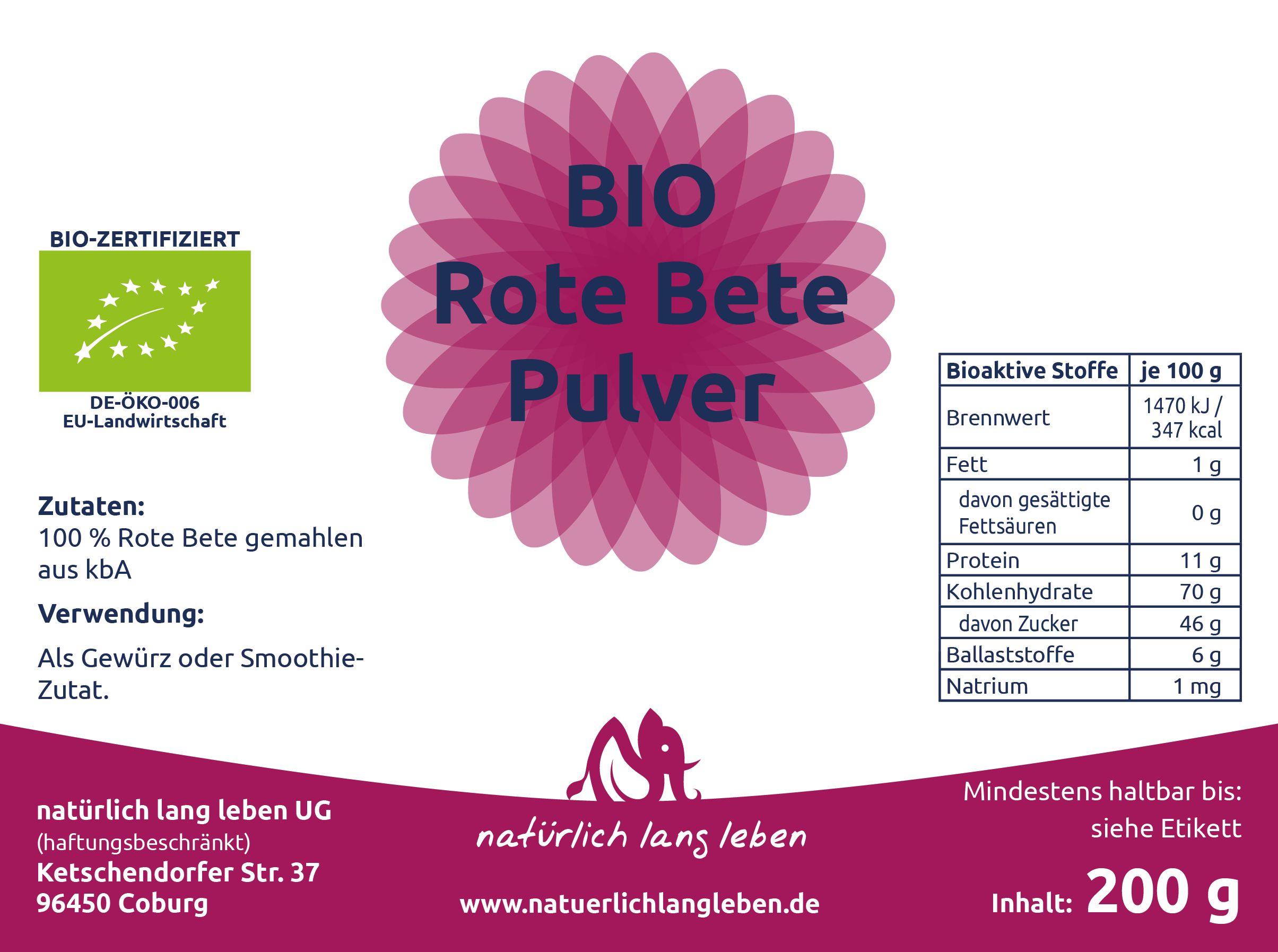 natürlich lang leben BIO Rote Bete Pulver