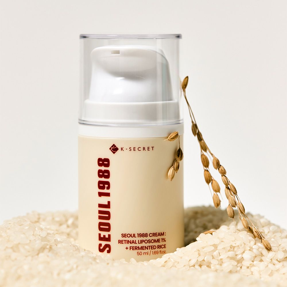 K-Secret Seoul 1988 Gesichtscreme mit Retinal Liposome 1% und fermentiertem Reis, in einem Spender.