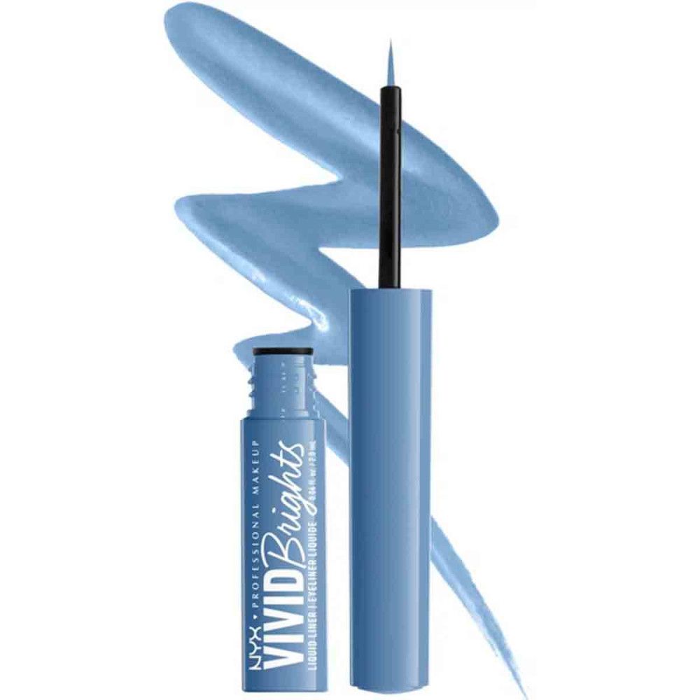Blauer flüssiger Eyeliner mit Applikator. Der Behälter ist blau mit weißer Schrift.
