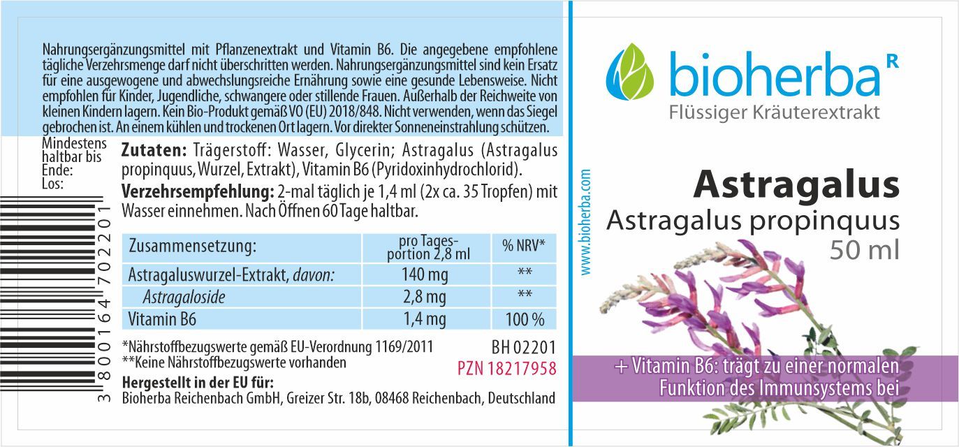 Etikett mit Produktnamen, floraler Illustration und Text. Enthält Informationen zu Inhaltsstoffen und Dosierung. 50 ml.
