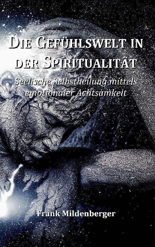 Buchcover: "Die Gefühlswelt in der Spiritualität". Titel und Autor Frank Mildenberger. Abbildung einer Person mit Sternenhintergrund.