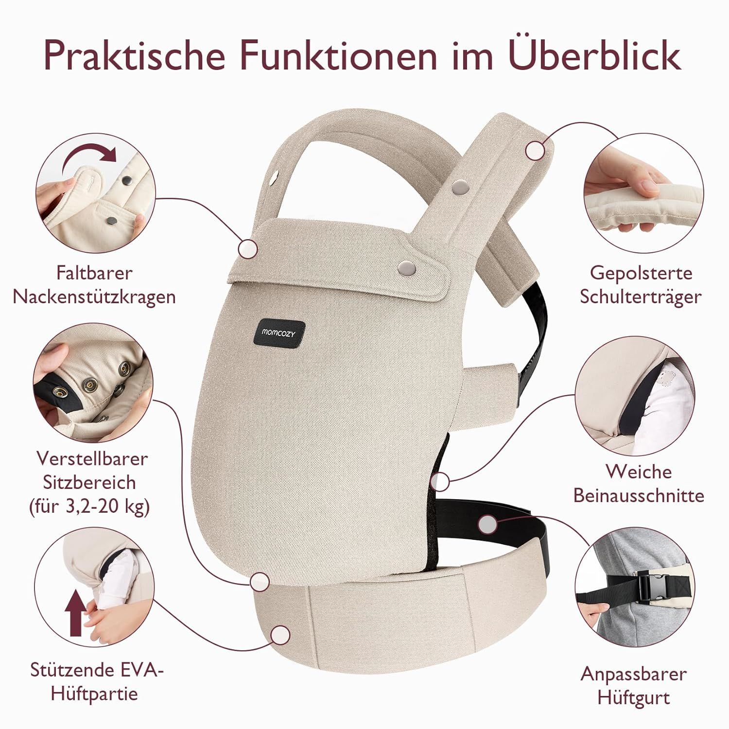 Momcozy Baby Trage - Leichte & Atmungsaktive Khaki