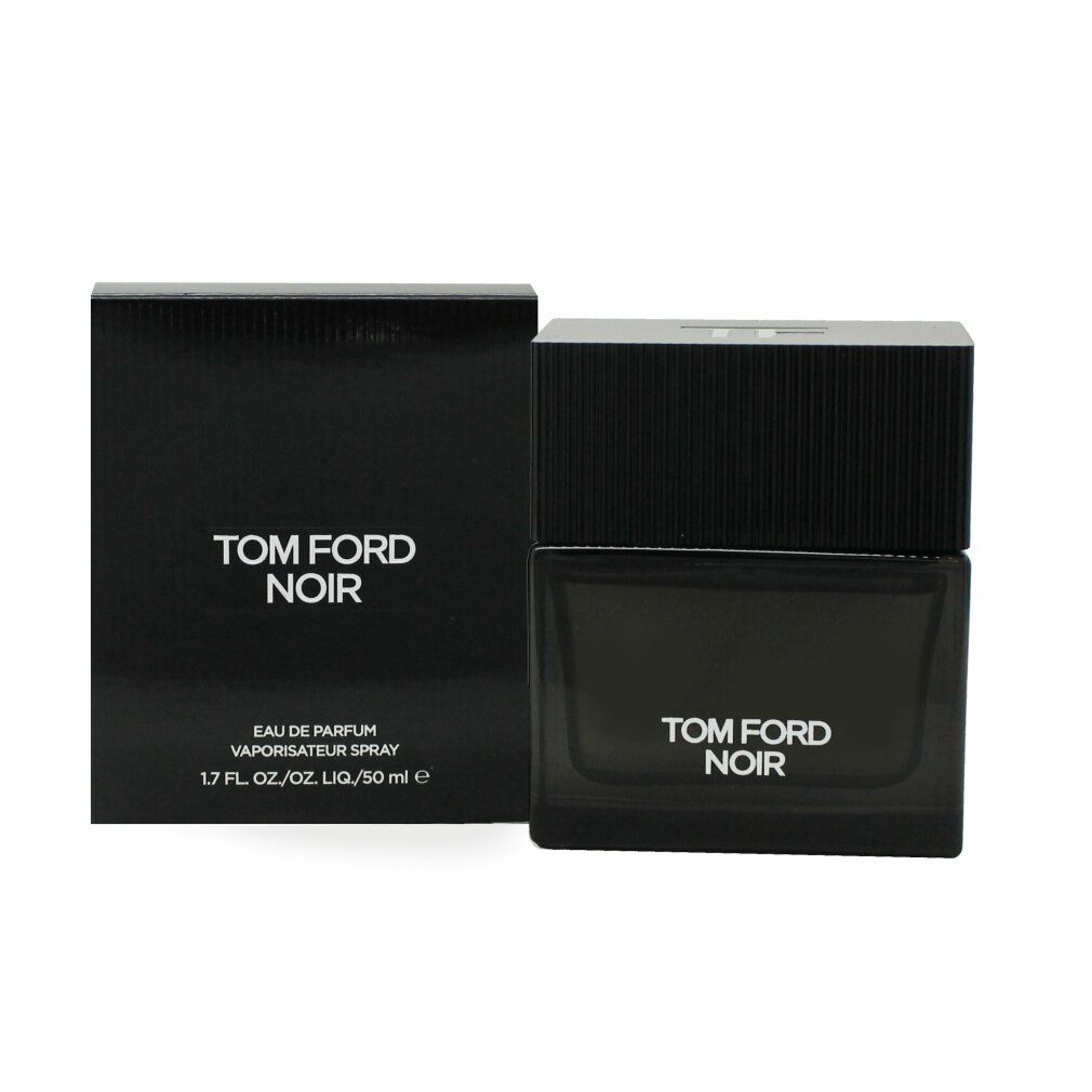 Schwarzer Flakon und Verpackung. Aufschrift TOM FORD NOIR. Flakon mit schwarzem Deckel.