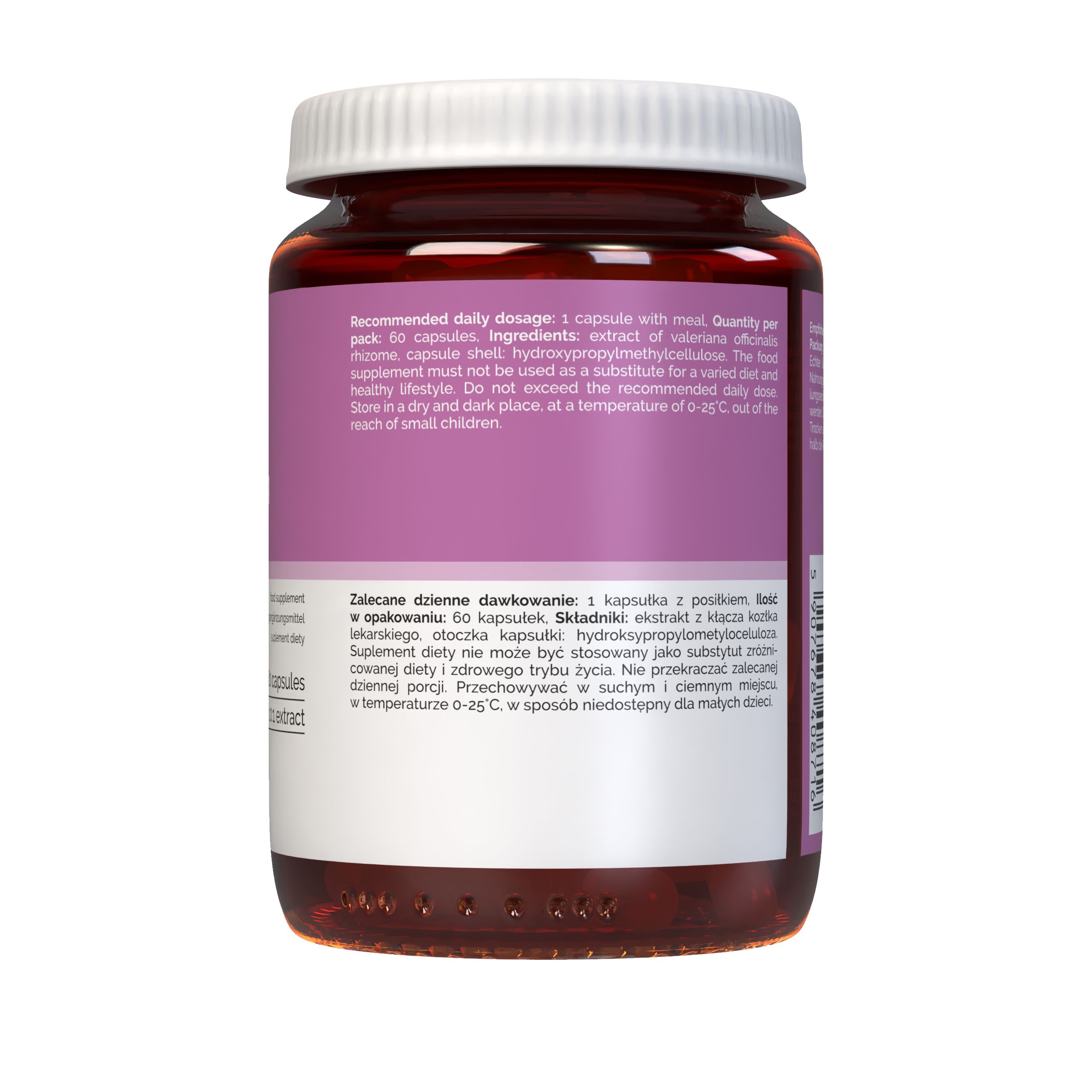 Rückseite eines Vitaler's Baldrian 500 mg Kapselbehälters mit detaillierten Anwendungshinweisen und Inhaltsstoffen.