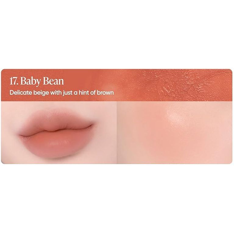 Farbprobe 17 'Baby Bean': Zartes Beige mit einem Hauch Braun für Lippen und Wangen.