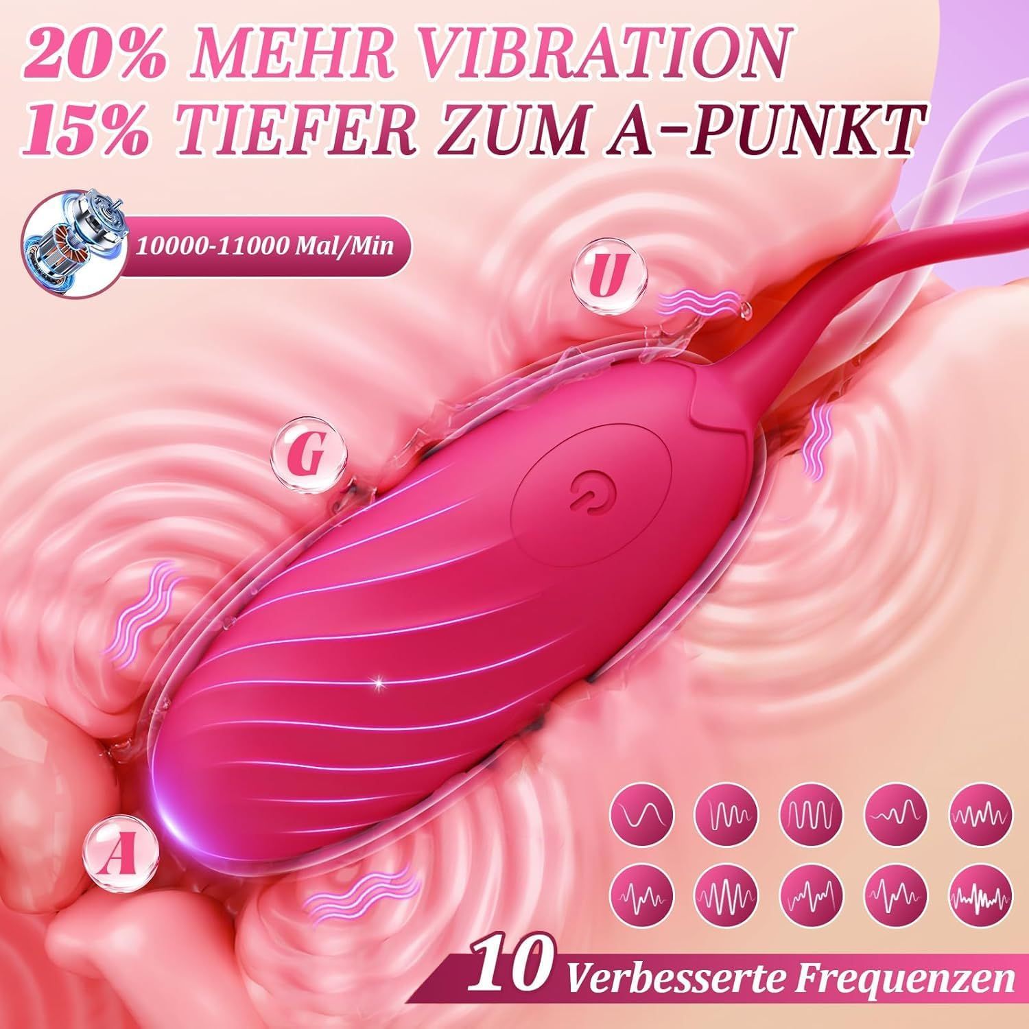 Pinker Vibrator mit 10 verbesserten Frequenzen und 10000-11000 Vibrationen/Min.