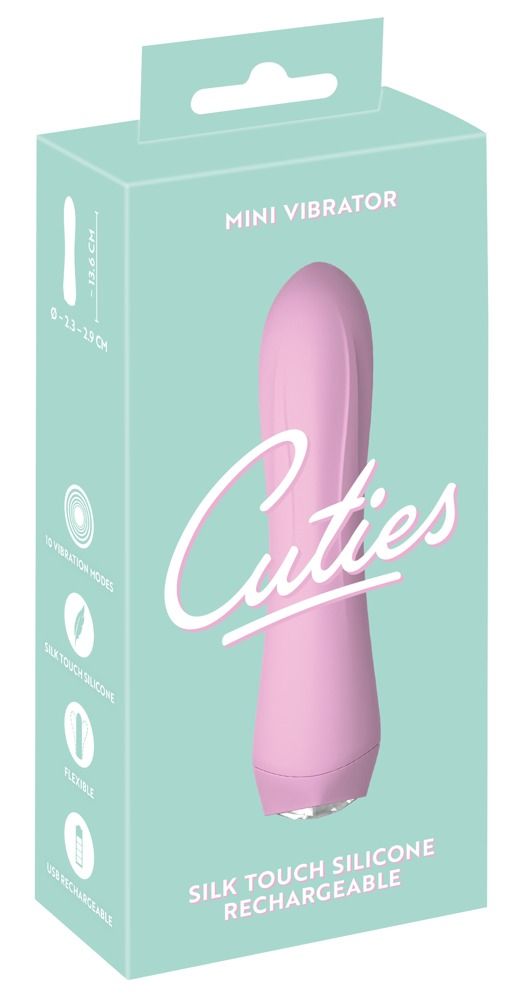 Verpackung eines rosa Mini-Vibrators mit Produktabbildung und Details.