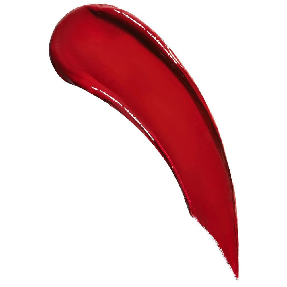 Roter Flüssiglippenstift-Swirl. Glänzende Textur. Keine Verpackung sichtbar.