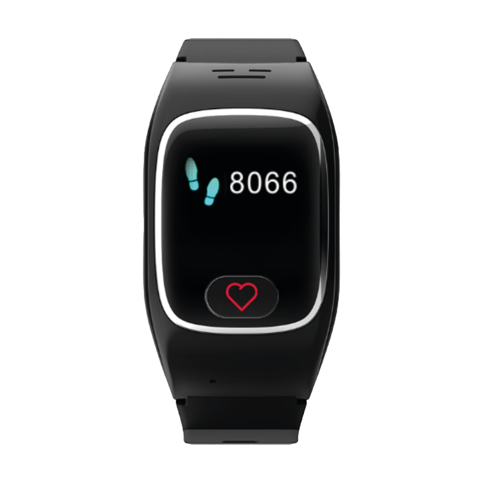 Schwarze Smartwatch mit Schrittzähleranzeige (8066 Schritte).