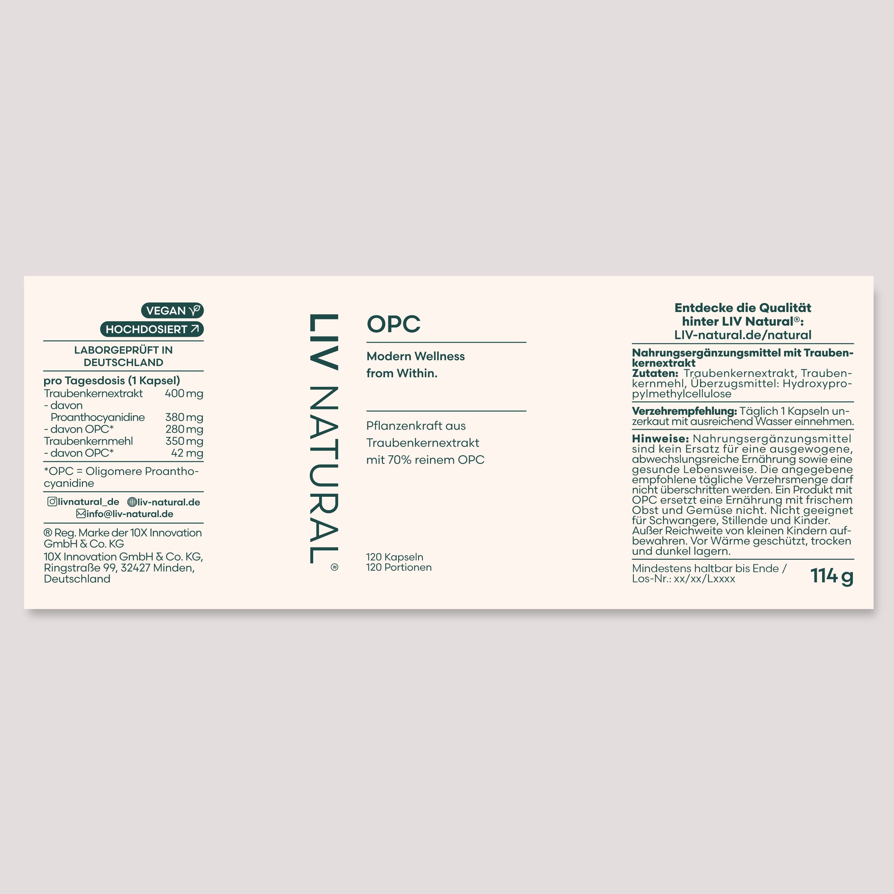 LIV OPC Kapseln | 360mg pflanzliche Antioxidantien aus Traubenkernen