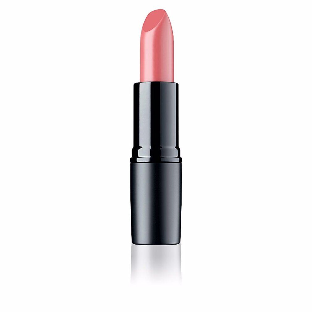 Rosafarbener Lippenstift in schwarzer Hülse. Auf weißem Hintergrund.