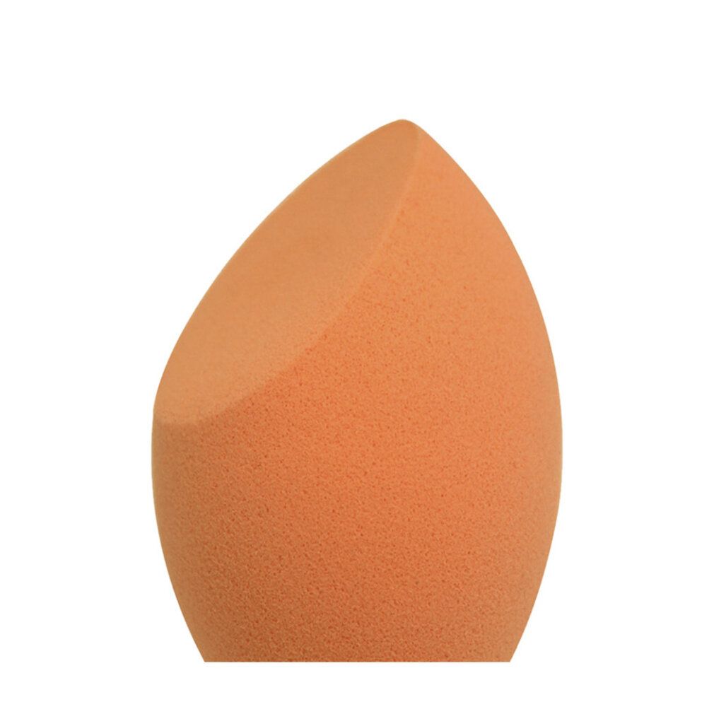 Orangener Make-up-Schwamm mit abgeschrägter Seite. Der Schwamm hat eine Tropfenform.